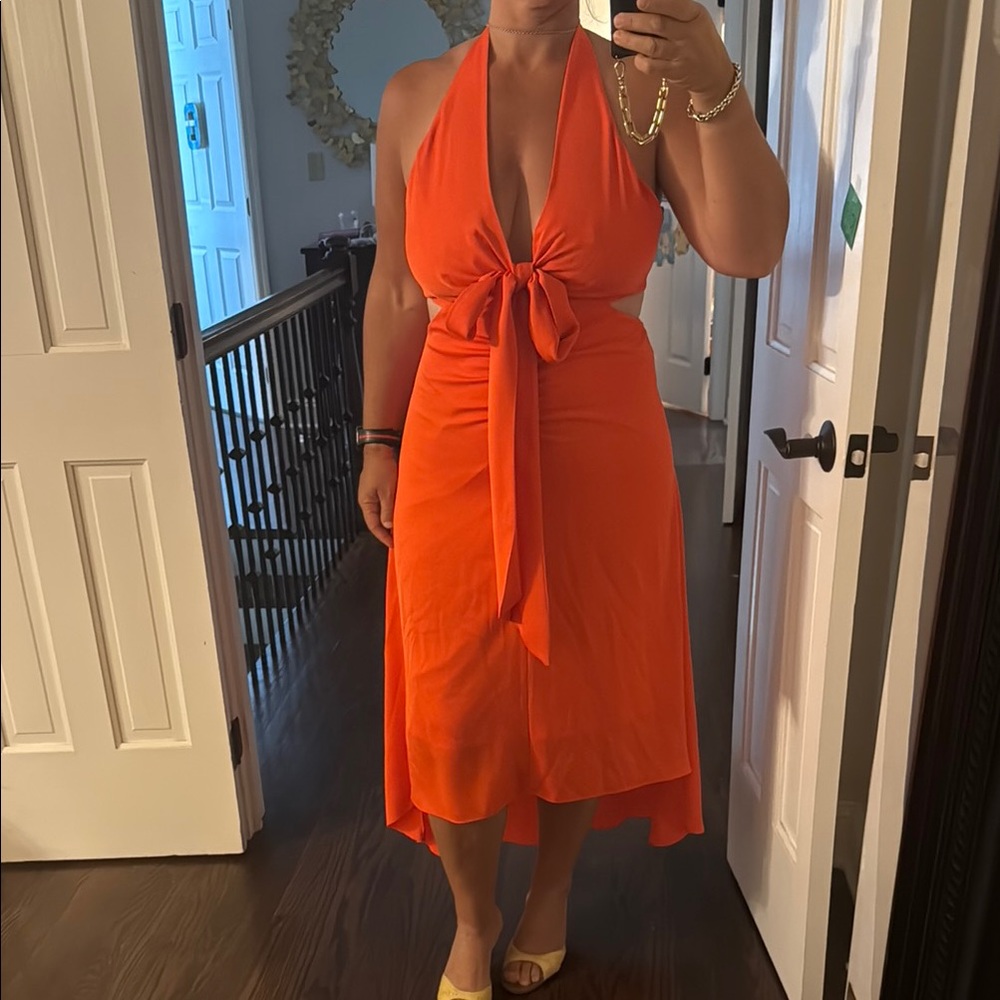 BCBGMaxAzria Bright Orange High Low Dress size 12